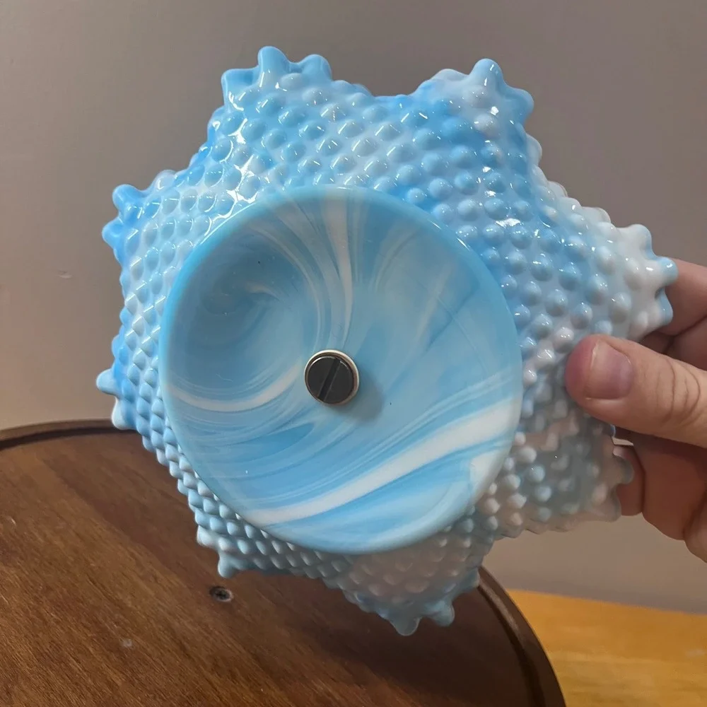 Vtg Fenton Blue Slag Glass Hobnail Ruffled Tidbit Tray Serving Dish 8